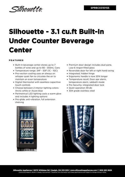 Danby Silhouette Integrated Beverage Center, Holds 7 Bottles of Wine & 66 Cans SPRBC031D1SS